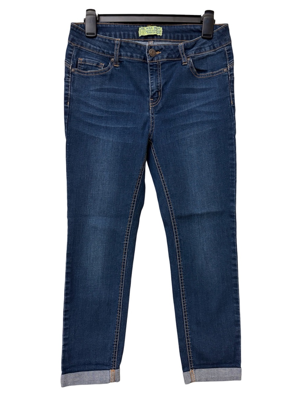 2 For $15 Wax Jean Dark Blue Push-Up Capri with Contrast Stitching